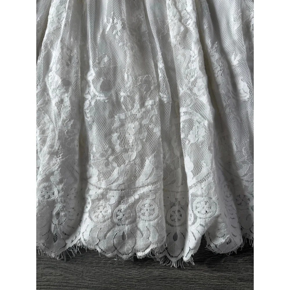 Boho Lace Hi Low Maxi Dress Ivory Cottagecore Romantic Festival EUC No Tags - Picture 7 of 11